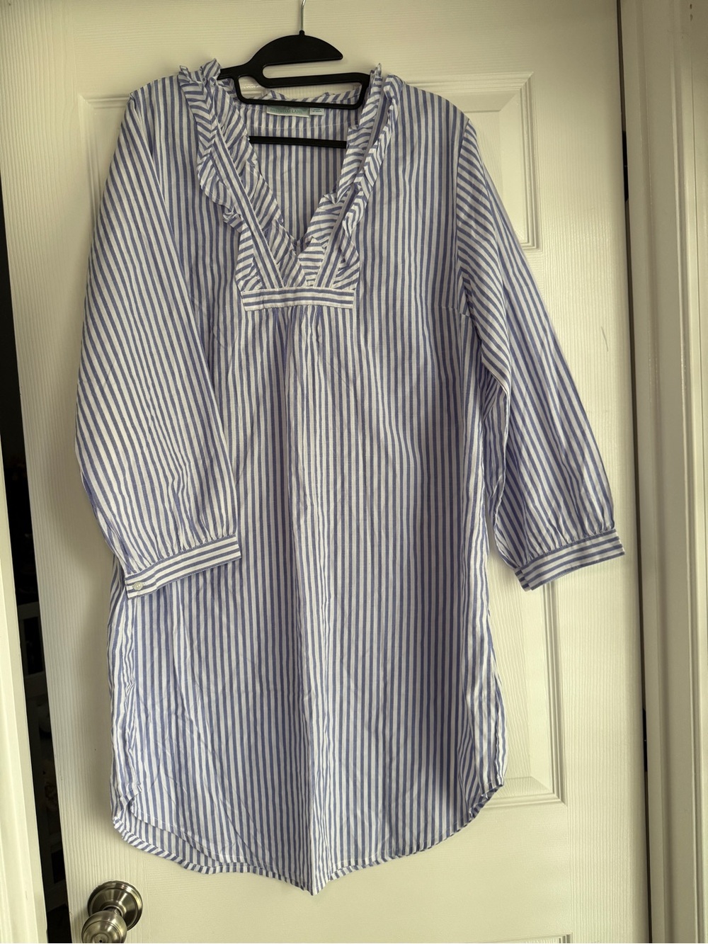 Striped Blue & White Cotton Nightshirt - Women